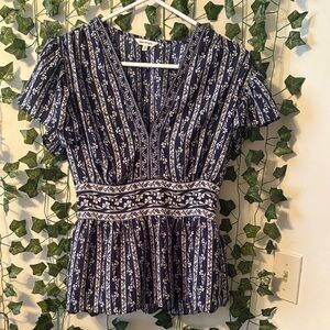 Max Studio Navy Blue Floral Women Top